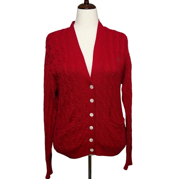 Ralph Lauren Sweaters - Ralph Lauren Cardigan Women Medium Oversized Fits XL Red Cable Knit Sweater